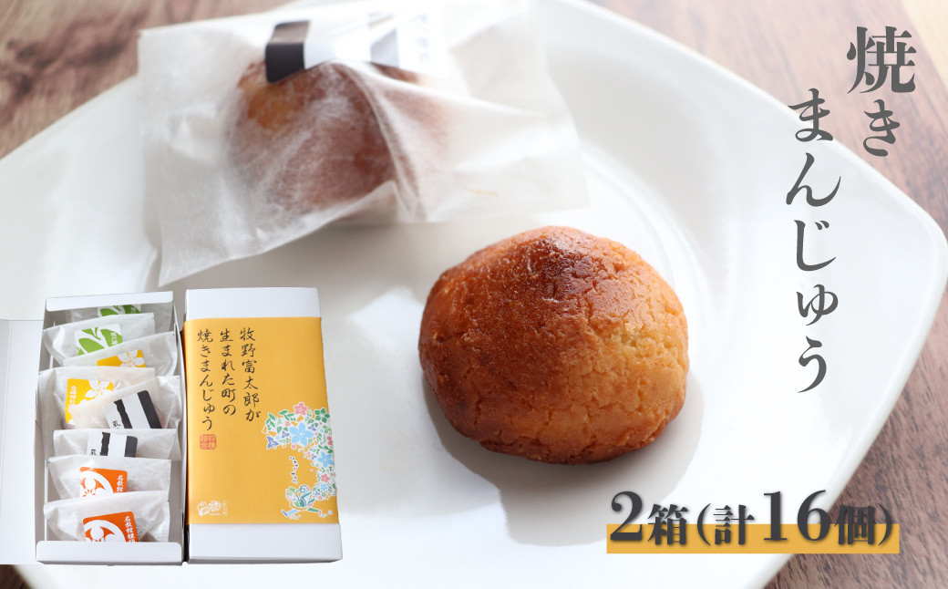 
【2箱計16個入】牧野富太郎が生まれた町の焼きまんじゅう 饅頭 お饅頭 和菓子 ゴマ入 酒粕入 ゆず果汁入 佐川茶入 個包装 白あん
