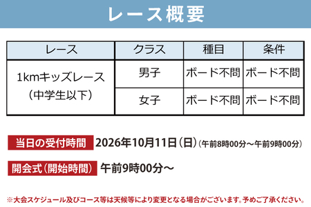 第6回 SUNBEACH CUP （2026年10月11日開催） 1kmキッズレース(中学生以下) 駐車場利用（1台）許可証付き＿DB007
