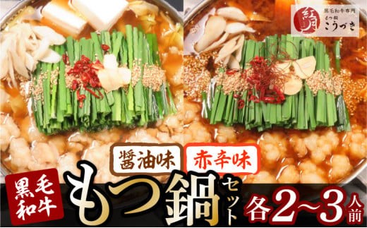 【黒毛和牛専門　もつ鍋こうづき】　もつ鍋セット醬油味・赤辛味噌味各2～3人前　KO1305
