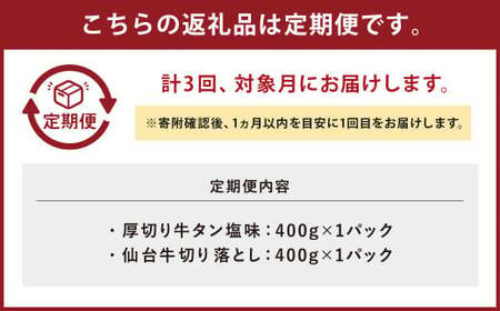 【定期便・全３回連続】お肉の宮城県堪能セットの定期便 毎月800g／計2.4kg　【04203-0622】