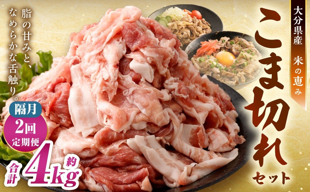 
            【隔月2回定期便】 大容量 こま切れ 約2kgセット 大分県産豚肉 【米の恵み】 豚肉 パック 約2.0kg×2回 計約4kg こま切れ 万能 小分け
          