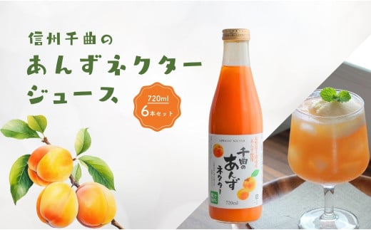 信州 千曲のあんず ネクター ジュース 720ml 6本セット｜ 杏子 果物 フルーツ 長野県産 千曲市