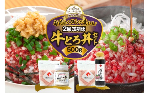 【2回定期便】毎月付属のタレが変わる！牛とろ丼セット500g 牛とろフレーク 牛とろ 牛トロ丼 牛トロフレーク_S006-0268