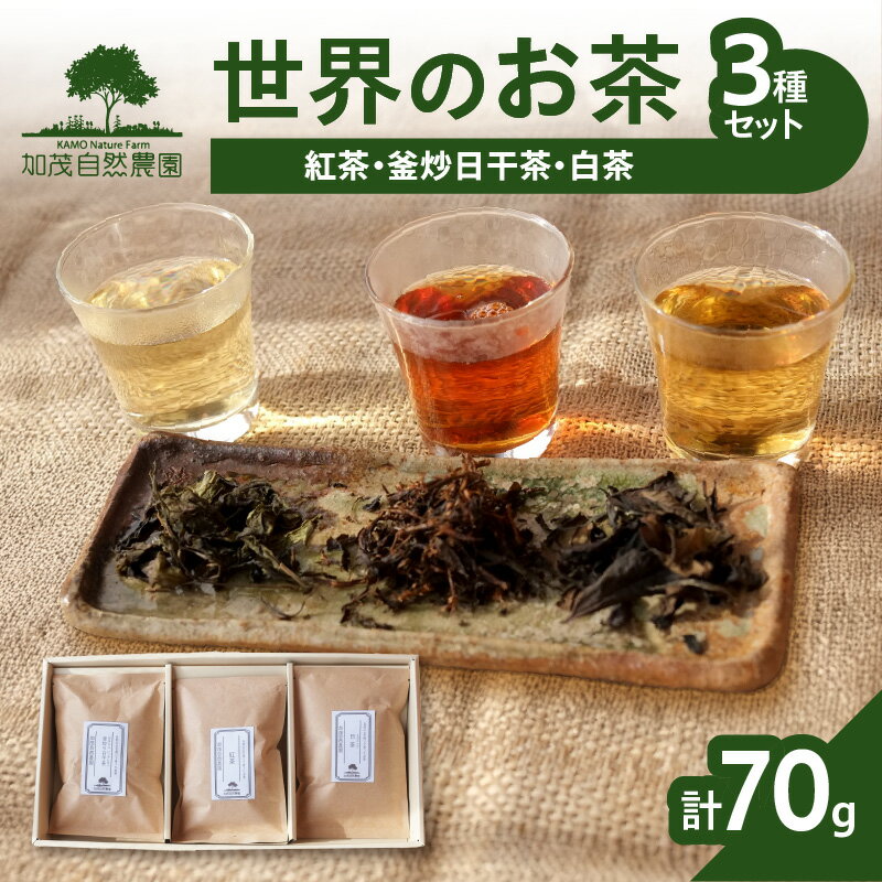 【ふるさと納税】《レビューキャンペーン》＜京都産＞加茂自然農園 世界のお茶セット(3種類) お茶 農薬不使用 自然栽培 詰め合わせ 3種類 計70g 加茂自然農園