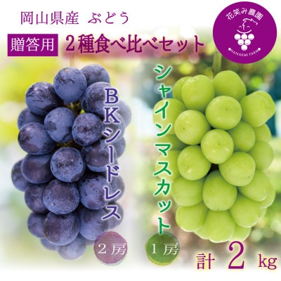 岡山　花笑み農園の『シャインマスカット＆BKシードレス』贈答用　約2kg　BS-2上　9月下旬～発送【配送不可地域：離島・北海道・沖縄】【1626552】