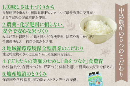 合鴨米「元気つくし」（玄米・5ｋｇ）定期便6回コース　BI10　※2023年10月中旬より順次出荷予定(隔月発送予定)