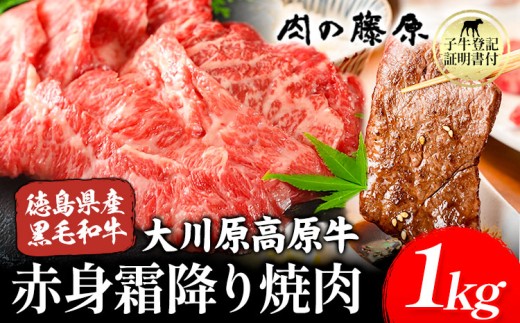 大川原高原牛 赤身霜降り焼肉用 1kg 株式会社肉の藤原《30日以内に出荷予定(土日祝除く)》徳島県 佐那河内村 和牛 希少 佐那河内 さなごうち 大川原高原 牛肉 焼肉 贅沢 あっさり バーベキュー BBQ 弁当 冷凍 ギフト 贈答