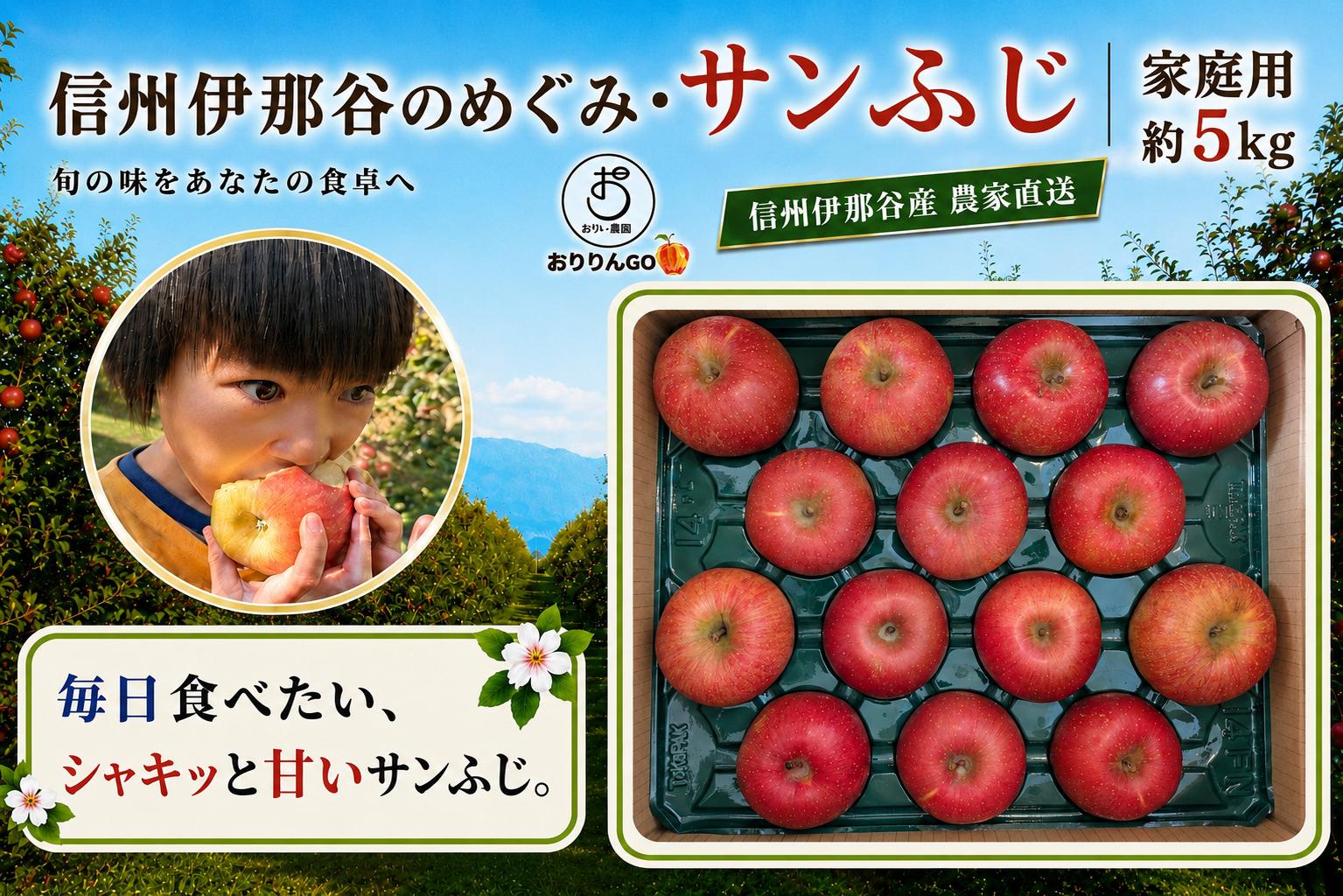 
                  りんご サンふじ 【 数量限定 】 信州伊那谷産 農家直送 サンふじ 家庭用 りんご 約5kg おりい農園（おりりんご）｜ りんご 林檎 フルーツ 果物 サンふじ 農家直送 伊那谷産 家庭用 伊那 ふるさと納税 信州 長野県 【013-63】
                
