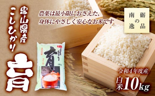 【令和6年産】富山県産こしひかり　育（はぐくみ）白米１０kg《南砺の逸品》