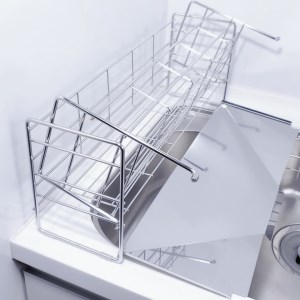 [燕三条水切り直販店]スライド水切りラック ステンレス １段タイプ 水切りかご 流れるトレー付き【027S015】