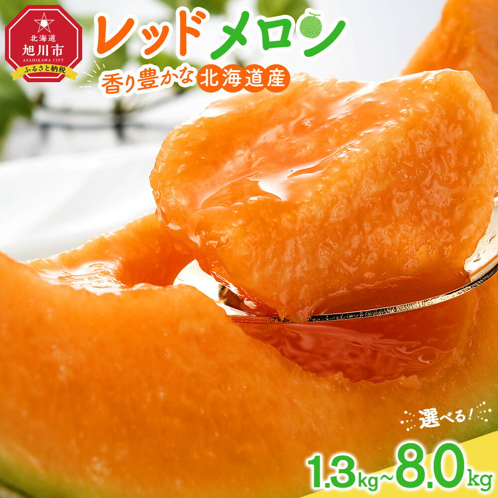 【ふるさと納税】【26年発送先行予約】香り豊かな 北海道レッドメロン (2026年7月下旬から発送開始予定) 1.3kg~8.0kgから選択可 | メロン 赤肉メロン 赤肉 レッドメロン 果物 ギフト 贈り物 贈答用 プレゼント 北海道産 お取り寄せ 旭川市 北海道