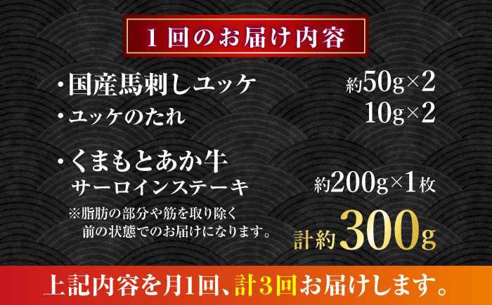 【全3回定期便】くまもとあか牛サーロインステーキと国産馬刺しユッケ贅沢セット 計約300g【有限会社 スイートサプライなかぞの】 [ZBV094]