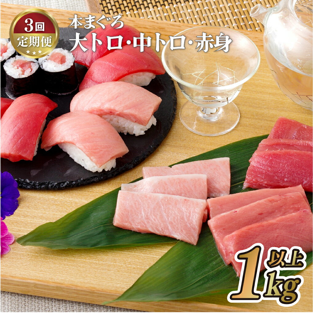 【ふるさと納税】【3回定期便 総計3kg】長崎県産 本まぐろ 3種セット ( 大トロ 中トロ 赤身 ) 1kg以上 特殊製法で臭みなし マグロ 中とろ 大とろ まぐろ 鮪 本マグロ 刺身 冷凍 ギフト 贈答 のし お中元 お歳暮 長崎 永松屋