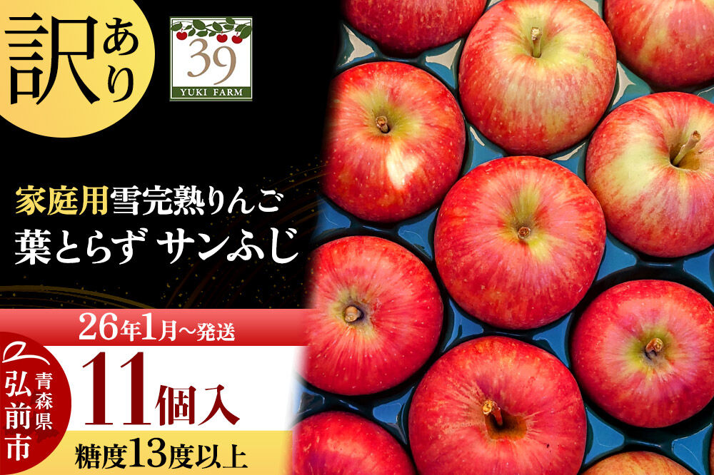 【26年1月～発送】りんご【 数量限定 】訳あり 雪完熟 家庭用 糖度13度以上 葉取らず サンふじ 11個入り 林檎 リンゴ 果物 くだもの フルーツ 青森