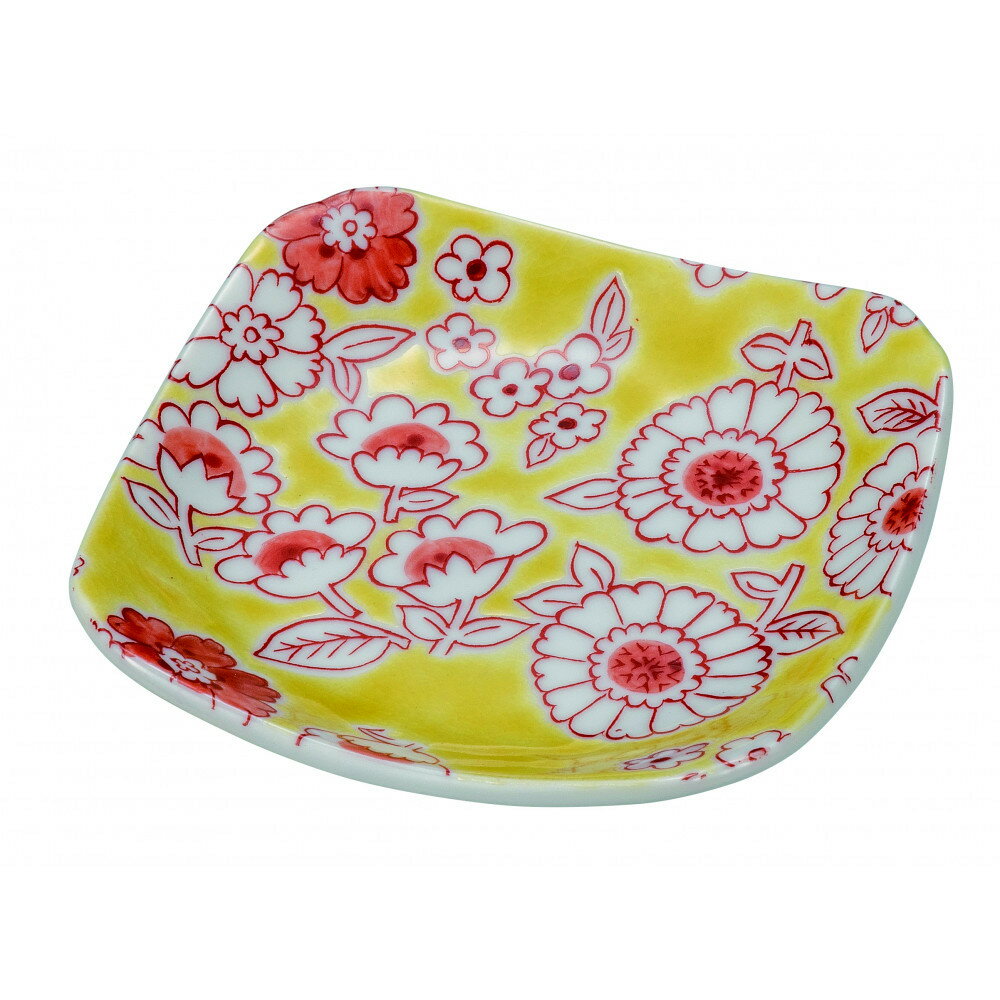【ふるさと納税】九谷焼　3号皿・フラワーシャワー黄色 5枚セット a01 民芸品 工芸品 焼き物 食器