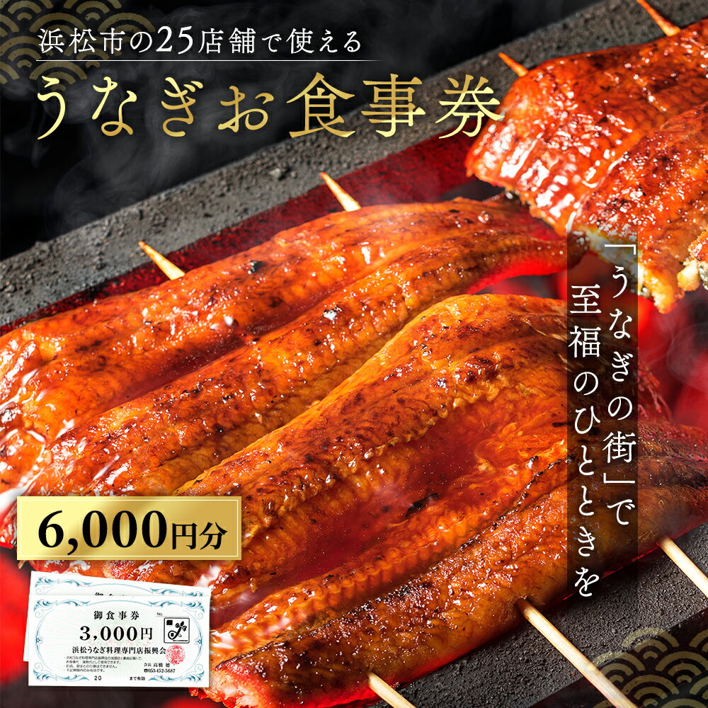 【ふるさと納税】お食事券 うなぎ 浜松市25店舗で使える 6000円 食事券 補助券 チケット レストラン 料理屋 鰻 ウナギ 丑の日 静岡 静岡県 浜松市　お食事券・チケット