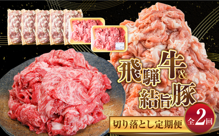 定期便 全2回 訳あり 飛騨牛 結旨豚 切り落とし 約2.3kg 定期便 [S825]