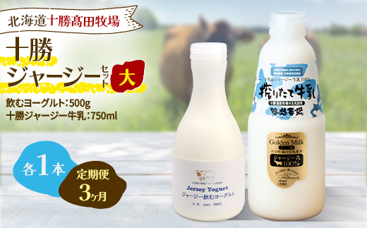 【毎月定期便】十勝ジャージーセット 大 各1本(飲むヨーグルト500g・牛乳750ml )全3回【配送不可地域：離島】