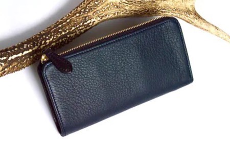 Groover Leather 信州鹿革：Lジップウォレット DLZ-100 グレー/ブラック