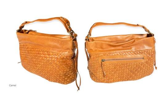 005-144 【キャメル】しっとり柔らかな高級天然馬革 編み込み 2way ショルダーバッグ