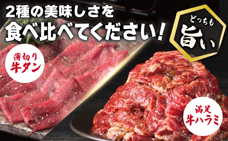 牛タン焼肉 オリジナルスパイス＆牛ハラミ甘辛 食べ比べ焼肉セット 合計1kg（250g×4P）