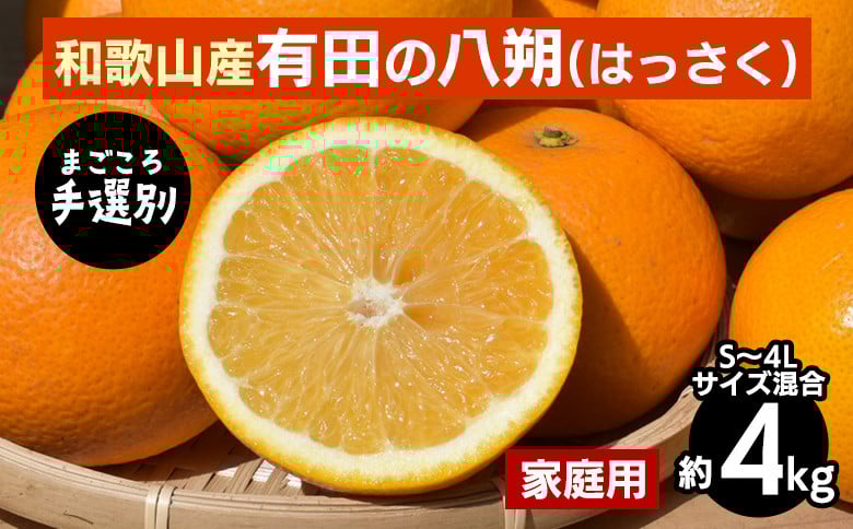 
            【まごころ手選別】有田の八朔(はっさく)約4kg(S～4Lサイズ混合)家庭用 ※2026年1月上旬～3月下旬頃に順次発送予定
          