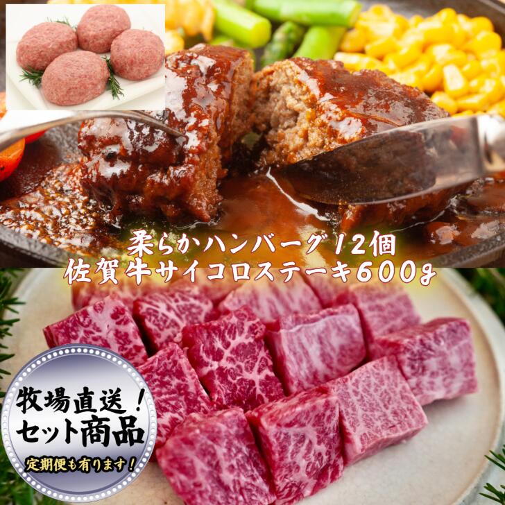 【ふるさと納税】みんなのハンバーグ12個とサイコロステーキ900g 佐賀産牛 柔らか ハンバーグ サイコロ ステーキ 佐賀市 佐賀牛【定期便も選択可能】：B450-001