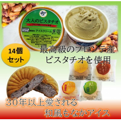 【ふるさと納税】当店人気No1!ブロンテ産ピスタチオ&和風もなかアイス14個セット【配送不可地域：離島】【1492813】