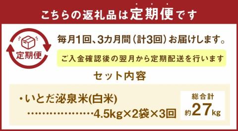 【定期便 3ヶ月連続】いとだ泌泉米 9kg(白米 4.5kg×2)