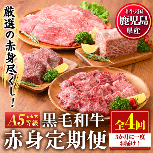 No.1013 ＜定期便・全4回＞カミチクの定期便！鹿児島県産黒毛和牛赤身定期便(合計1.7kg)牛肉 和牛 ステーキ スライス 焼肉 BBQ キャンプ 定期便 頒布会 A5 冷凍 ギフト【カミチク】