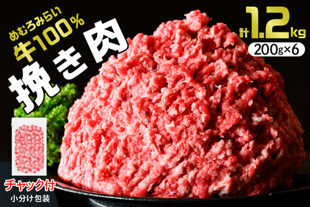 挽き肉 みらい めむろ牛 200g × 6パック 計1.2kg 牛ひき肉 牛ミンチ ひき肉 挽肉 100% 小分け 便利 個包装 チャック付 赤身 氷室熟成 牛肉 国産牛 ホルスタイン 挽肉 ハンバーグ ミンチカツ コロッケ そぼろ 夕食 冷凍 国産 北海道産 十勝 芽室町me007-002c