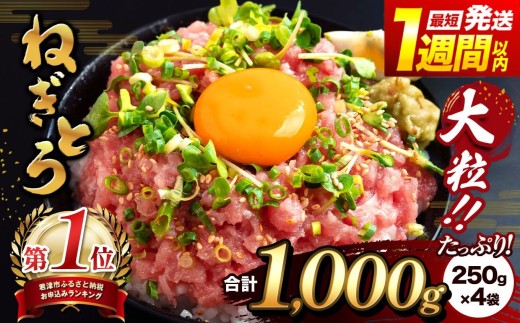 清幸丸水産 大人気！ねぎとろ1000g（250g×4袋） 最短1週間以内発送 | 清幸丸水産 最短7日以内発送 大人気 おためし 高評価 手巻き寿司 海鮮丼 マグロのユッケ まぐろ 海鮮 小分け 千葉県 君津市 きみつ