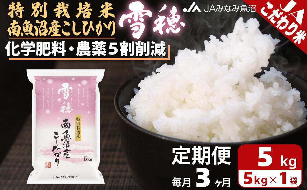 【JAみなみ魚沼定期便】特別栽培米南魚沼産こしひかり「雪穂」（5kg×全3回） ≪精米 農薬5割削減 精米HACCP認定工場 特A獲得日本一産地 高品質精米 もっちり甘い 南魚沼産コシヒカリ 定期便 コシヒカリ こしひかり 精米 銘柄米≫