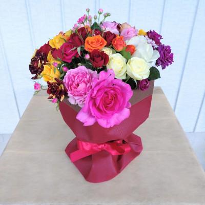 ふるさと納税 杵築市 『天使のバラ』薔薇だけの自立型花束(色MIX)Lサイズ