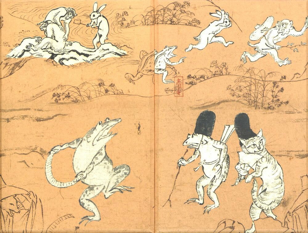 【ふるさと納税】【芸艸堂】和綴じ製本の御朱印帳（鳥獣戯画・猫）＆てぬぐい（白地に赤千鳥） | 京都 お土産 和綴じ 御朱印 手ぬぐい 老舗 ご当地 ギフト お祝い 内祝い 芸艸堂 京都府 京都市