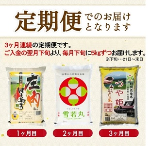 SG0112　【3回定期便】令和7年産［精米］庄内米3銘柄食べ比べ(はえぬき、雪若丸、つや姫(万田植物酵素・米糠醗酵肥料使用))　5kg×3回(計15kg)《農産物検査員おすすめの庄内米》 SY