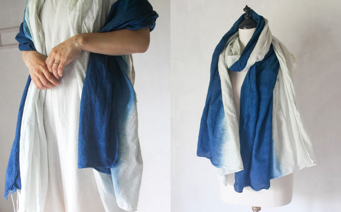 草木染め コットンショール 【藍染めグラデーション】　/ 大判 ショール ストール 草木染め 綿 綿100 ファッション 小物 レディース メンズ ギフト 贈答 プレゼント / 大村市 / ISTIS
