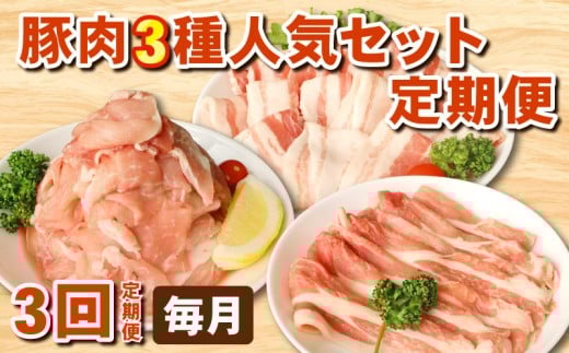 豚肉定期便 人気 3種 セット 冷凍 3回 毎月 定期便 国産豚 国産 豚 ぶた 肉 にく ポーク 豚 こま切れ 小間 豚小間 豚こま ロース バラ スライス 炒め物 煮物 送料無料 産地直送 千葉県 旭市 東総食肉センター株式会社 tss017