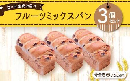 【6ヶ月連続お届け】今金産春よ恋使用！フルーツミックスパン3個セット 朝食 朝ご飯 朝ごはん トースト 食パン パン 食品 北海道 今金町 F21W-476