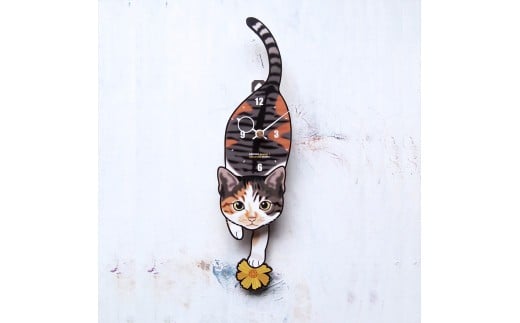 C-37W1 三毛(子猫)-猫の振り子時計毛糸玉01.ORANGE C-CC-037A