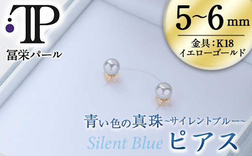 神秘の真珠 サイレントブルー ピアス(金具：K18 イエローゴールド)
