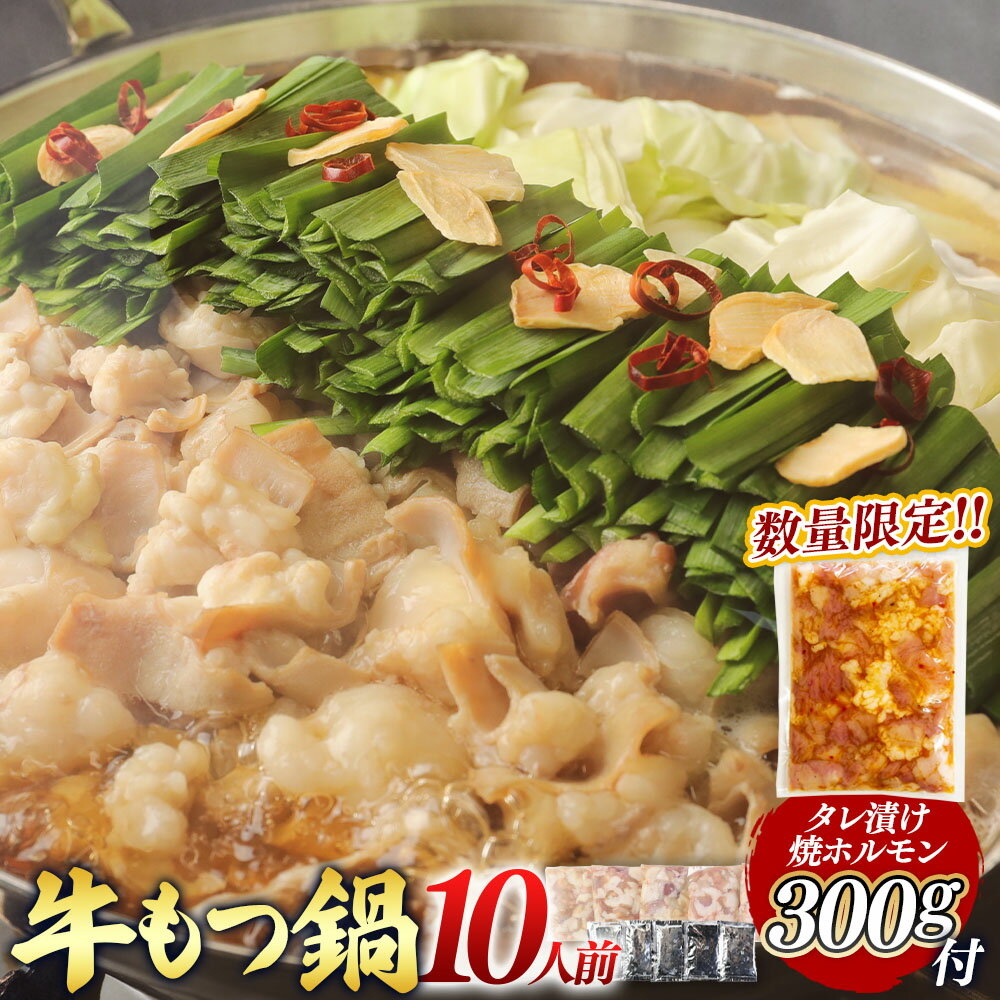 【ふるさと納税】【数量限定】 国産牛 もつ鍋 セット もつ合計900g 10人前 2人前×5回分 ＋タレ付け焼ホルモン用300g モツ鍋 鍋セット もつ鍋 取り寄せ 牛ホルモン 牛もつ鍋セット しょうゆ 国産 牛 小腸 大腸 ギアラ 冷凍 九州産 熊本県 阿蘇郡 西原村 送料無料