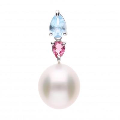 ふるさと納税 神戸市 【紫陽花】白蝶真珠(南洋真珠)ピンクトルマリン ブルートパーズ ホワイトゴールド ペンダントトップ