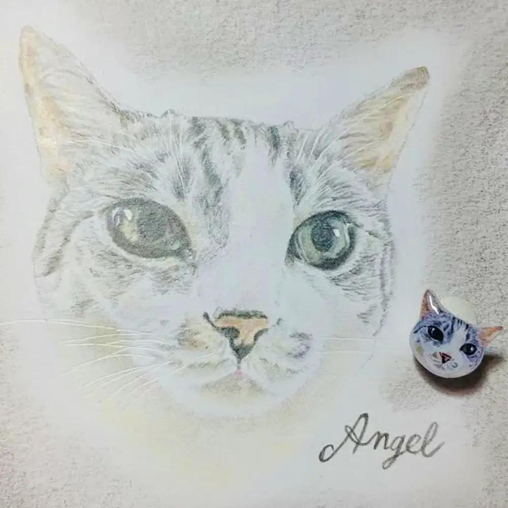 【うちの子似顔絵オーダーメイド】似顔絵の原画とピンバッジ5個セット　225P7801