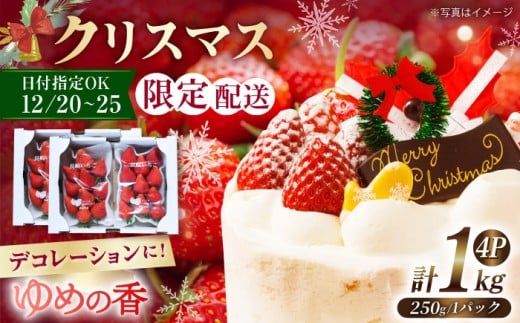 【12月24日お届け クリスマス用】いちご ゆめの香 約1kg（250g×4パック）長崎県/わたる農園 [42AABB007]