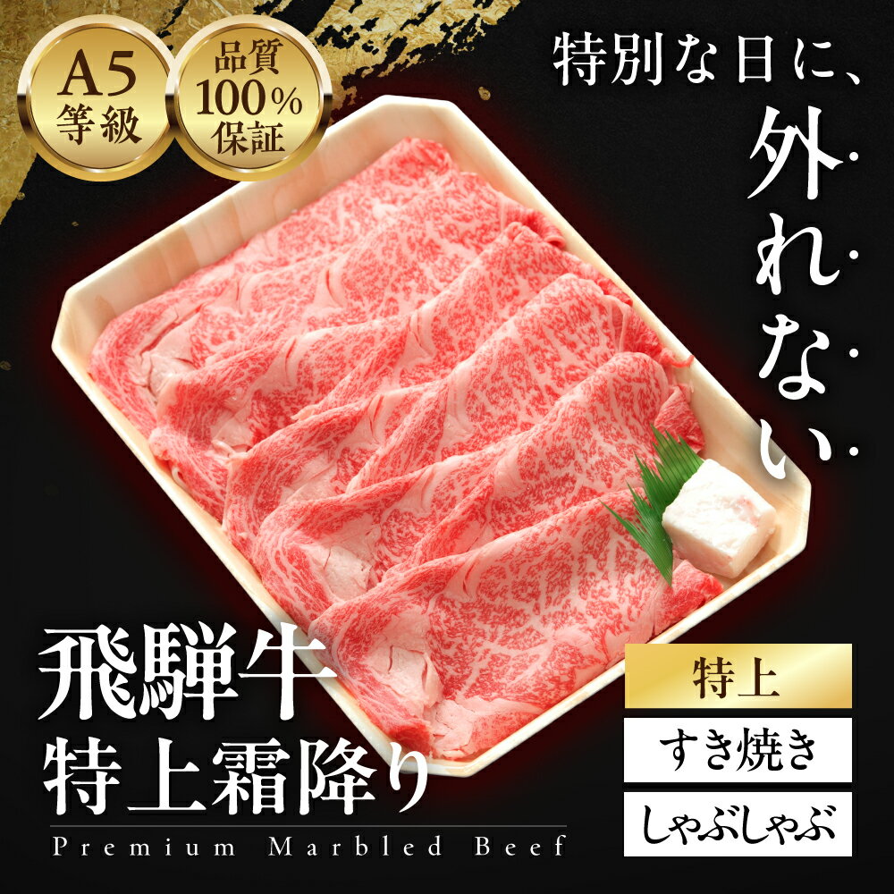 【ふるさと納税】 ≪品質100%保証≫　A5等級飛騨牛 特上霜降りすきやき・しゃぶしゃぶ 1kg/ 500g/ 300g 雌牛 メス牛 和牛 A5 霜降り 牛肉 国産牛 高級肉 ギフト 贈答用 お歳暮 お中元 内祝い 誕生日 記念日