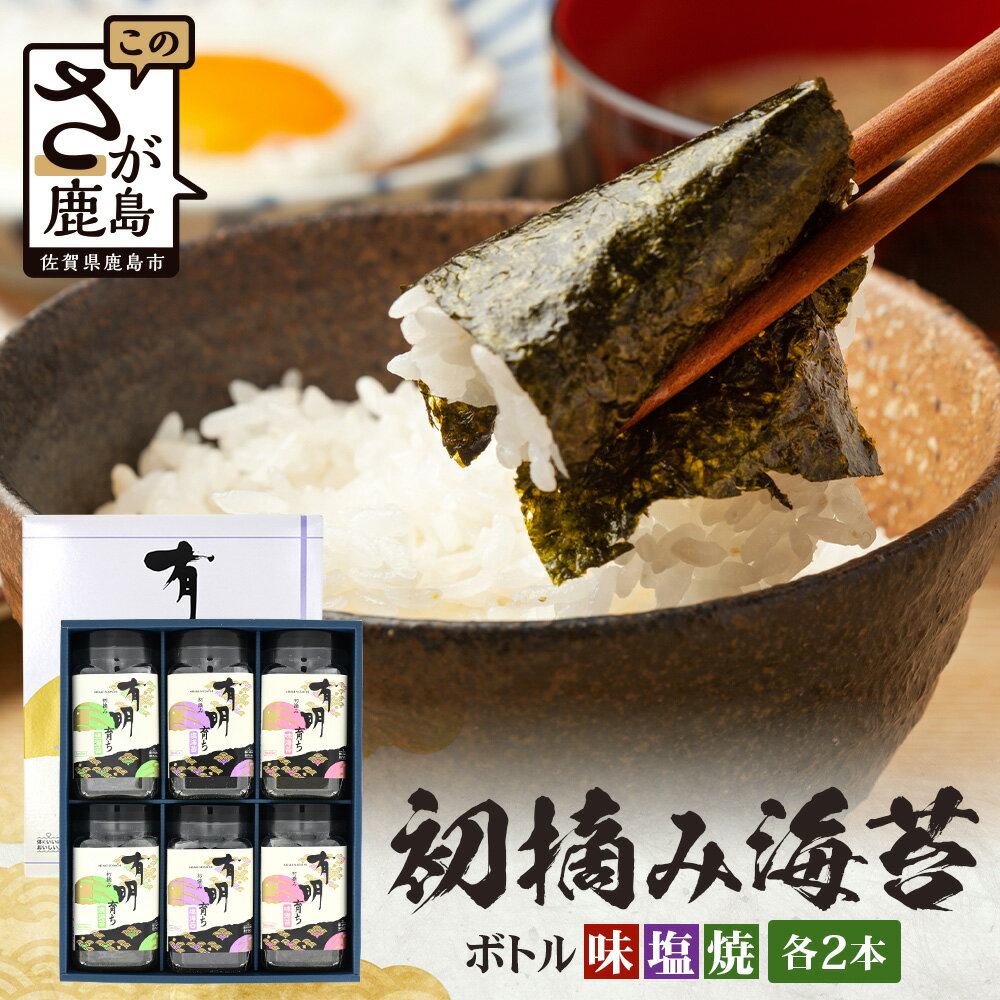 【ふるさと納税】初摘み海苔100%|佐賀のり 初摘み海苔 ボトル3種（塩のり 焼のり 味のり）8切 48枚入 各2本 C-145 のり 海苔 初摘みのり
