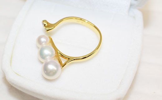 S101-210_天草産 あこや真珠とダイヤモンド リング ベビーパール（6号）
