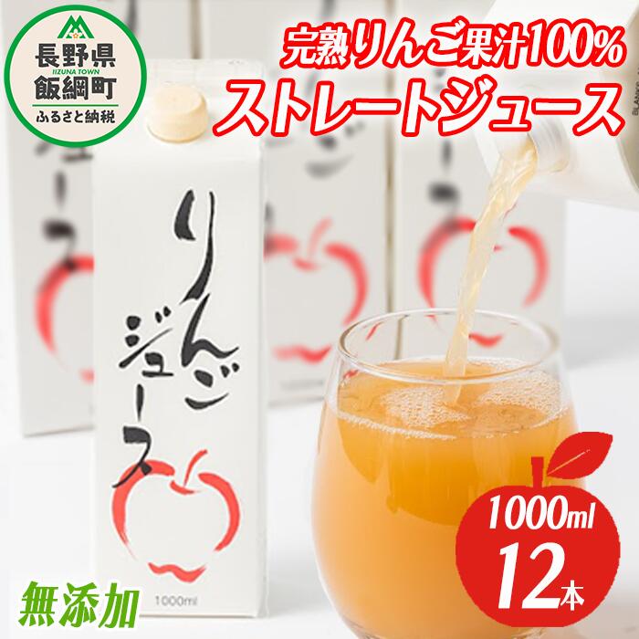 【ふるさと納税】 りんごジュース 1000ml × 12本 無添加 酸化防止剤不使用 果汁100% 紙パック アグリファーム小林 信州の環境にやさしい農産物認証 長野県 飯綱町 〔 飲料 果汁飲料 りんご リンゴ ジュース 信州 農家直送 〕発送時期：お申込み順に発送予定