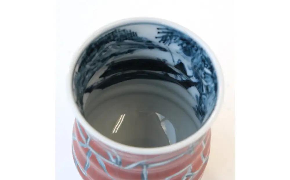 【たち吉】山水角幾何文湯呑（朱）京都 湯呑 陶芸品 人気 おすすめ